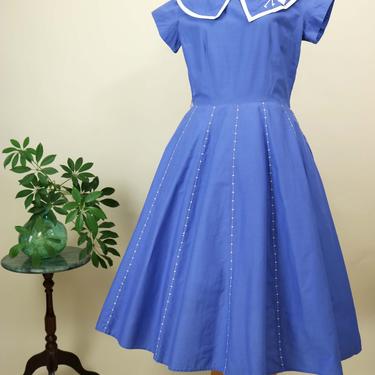 Vintage 50's Cornflower Blue Toni Todd Sailor Dress - M/L 