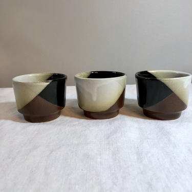 3 Vintage Pottery Craft Stoneware Cups - designed by Robert Maxwell, California Pottery, Mid Century Modern, Green Tea, Glogg, Mulled Wine 