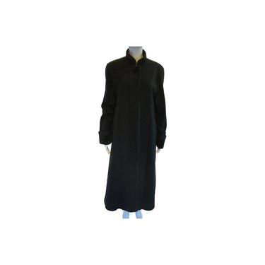 Dolce&Gabbana Black Wool Coat with Standing Collar and Velvet Trim Detail 