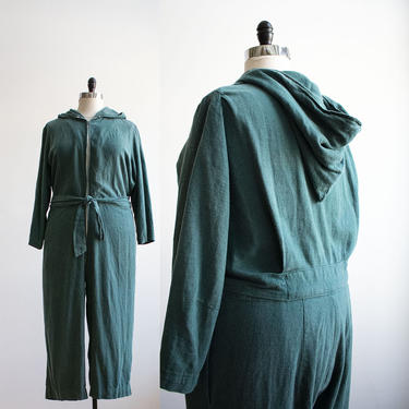 Vintage 1940s Coveralls / Vintage Hooded Coveralls / Vintage XXL Jumper / Military Style Coveralls / Hooded Beach Pajamas / Coveralls XXL 