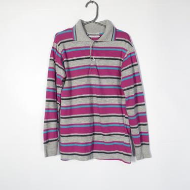 Vintage 80s Kids Striped Long Sleeve Polo Shirt Size 5Y 