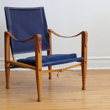 Mid Century Danish Modern Blue Kaare Klint Safari Chair 