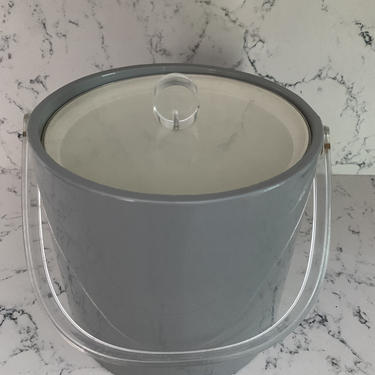 Mid Century Modern Ice Bucket with Lucite Lid and Handle 