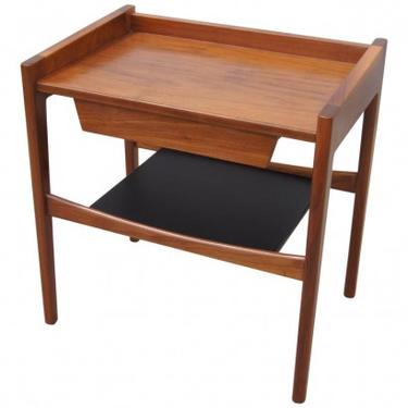 Rare Walnut and Leather Low Side Table by Jens Risom