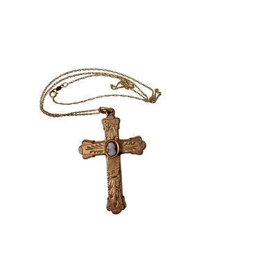 Antique Gold Filled Cross With Cameo 