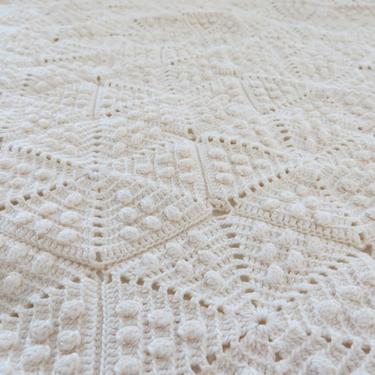 Vintage Crotchet Bedspread - Ecru Cream Bed Cover - Handmade - Sofa Couch Cover - Coverlet - Throw 