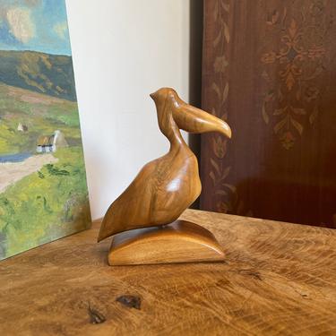 Vintage Signed Hand Carved Duck Bird Seagull Mid Century Modern Retro Deco Wood Stand Art Handmade 