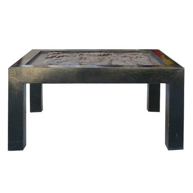 Heavy Thick Concrete Art  Rectangular Black Wood Frame Coffee Table cs578 