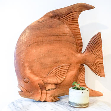 Unique Extra Large Vintage Solid Wood Hand Carved Fish 