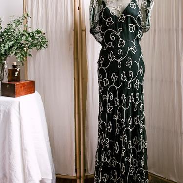 1950s Sheer Embroidered Evening Gown 