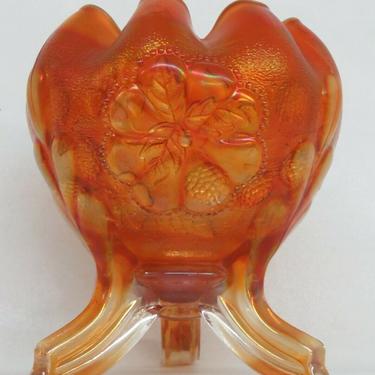 Northwood Daisy Plume Footed Rose Bowl Vase Marigold Iridescent Glass 2489B