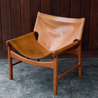 Rare Illum Wikkelso Leather Sling Chair Vintage Danish Studio Craft Mid-Century Scandinavian Armchair Easy 