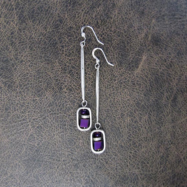 Minimalist earrings purple hematite, mid century modern earrings, Brutalist earrings, bold statement earrings, geometric unique silver 