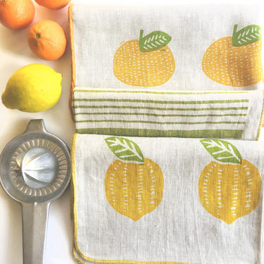 Citrus Linen Fabric Tea Towel, Lemons, Yellow, Food, Handmade, Unpaper Towels, Kitchen,Anniversary Gift, Housewarming gift, wedding gift 