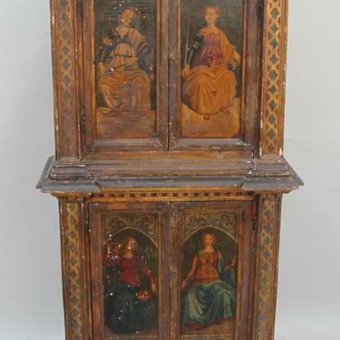 Antique Cabinet, Italian Florentine Painted Two Part Cabinet, 19th C., 1800s !