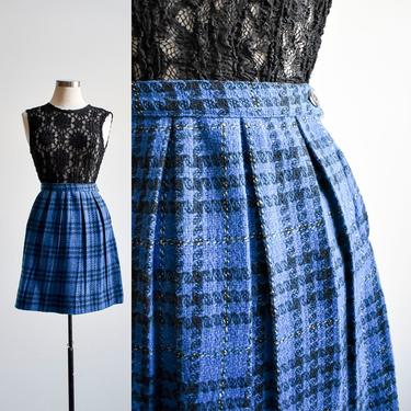 Vintage Blue & Black Plaid Wool Skirt 