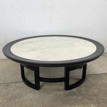 Mid-Century Circular Coffee Table in Black Lacquer and Stone Finish 