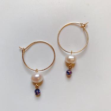 Palais Hoops // Freshwater Pearl & Crystal Drop Earrings 