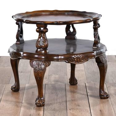 Chippendale Monopodium Foot Round End Table W Marquetry