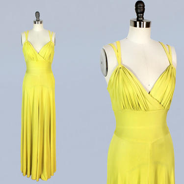 RESERVED -- Rare 1930s Dress / Late 30s Early 40s CHARTREUSE Rayon Jersey Gown! 