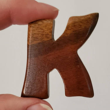 1960's Wood Letter &amp;quot;K&amp;quot; Pin 60s Jewelry 60's Brooch Pin 