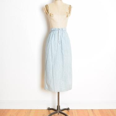 vintage 80s skirt light wash denim high waisted narrow pencil jean midi skirt XS 