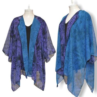 Vintage Plus Size Sheer Jacket Purple and Turquoise Blue Reversible Kimono Jacket O/S 