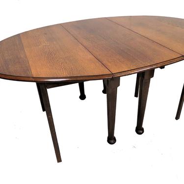 Drop Leaf Dining Table | Vintage English Tiger Oak Gate Leg Oval Table 
