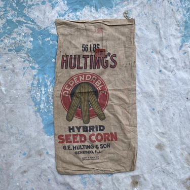 Vintage Hultings Hybrid Seed Corn Feed Sack Farmhouse Textile Geneseo, IL 