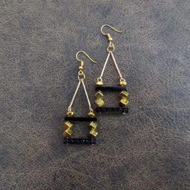Geometric industrial earrings, brass dangle earrings, Afrocentric jewelry, African earrings, black earrings, mid century modern earrings 