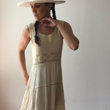 Vintage Crochet + Gauze Summer Dress 