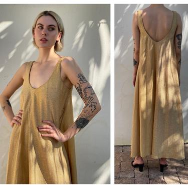 1960's Lurex Dress / Goldfinger Party Dress / Cocktail Dress Metallic Gold Threading / Sixties Stunner Dress / Maxi Caftan Gown 
