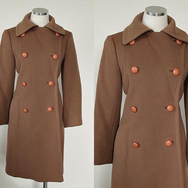 1940s Vintage Brown Wool Mid-Century Modern Double Breasted Coat | Military Style Jacket  | Size Medium / Large 