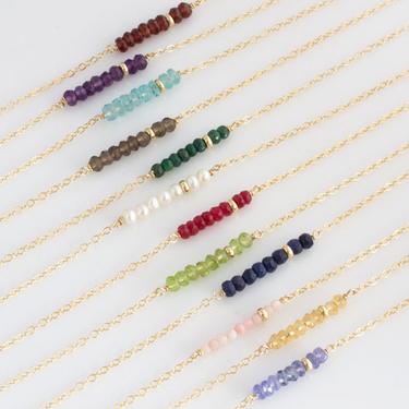 Birthstone Layering Necklace/Simple Mothers Birthstone Necklace/Gemstone Bar Necklace/Dainty/Gift for Her /Bridesmaids Gift Jewelry/N254 