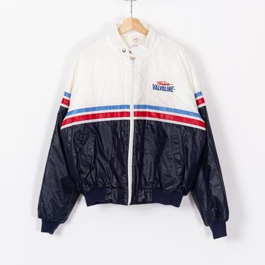 80s Team Valvoline Motorcycle Racing Windbreaker - Men's Large | Vintage Striped Zip Up Cafe Racer Jacket 