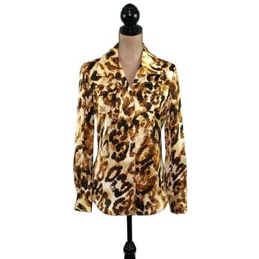 Animal Print Blouse Women Large, Silky Polyester Abstract Button Up Shirt, Collared Long Sleeve Top, 90s Y2K Vintage Clothes, Jones New York 