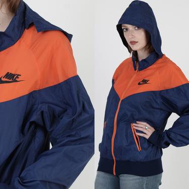 Vintage Nike Full Zip Windbreaker 70s 80s Orange Tag Removable Hood Jacket L 