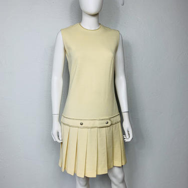 Vtg 80s cream Butte Knit rhinestone Art Deco flapper inspired dress SM 