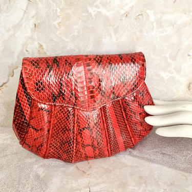 Red Reptile Purse, Optional Clutch, Cross Body Satchel, Vintage 80s 90s 