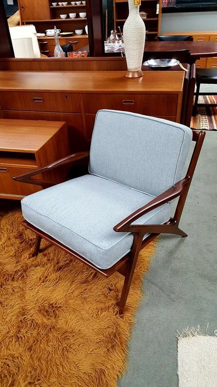 Mid-Century Modern "Z" chair with new grey upholstery