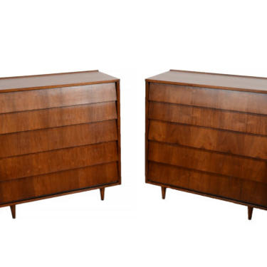 Walnut Tall Dressers Ward Furniture Mid Century Modern Knoll Style 