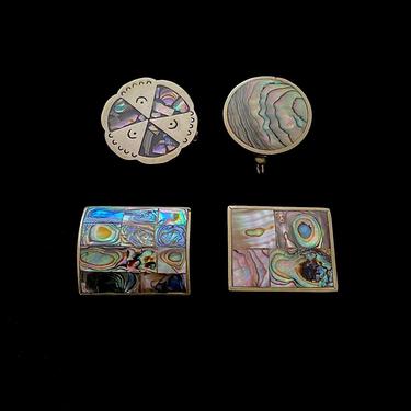 Collection of 4 Alpaca and Natural Shell Mother of Pearl Pill Boxes Mexico Mexican Folk Art 