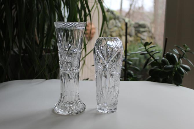 Group lot of 2 Edwardian / Victorian Antique Cut Crystal Vases, American Cut Glasses 