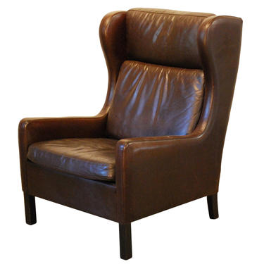 13241 Mid Century Modern Full Grain Leather Wingback Armchair, circa 1960 SOLD