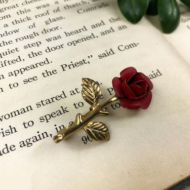 Red Rose Pin - Vintage Brooch - Mid Century Jewelry 