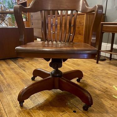 Vintage Bank of England Solid Cherry Desk Swivel Chair