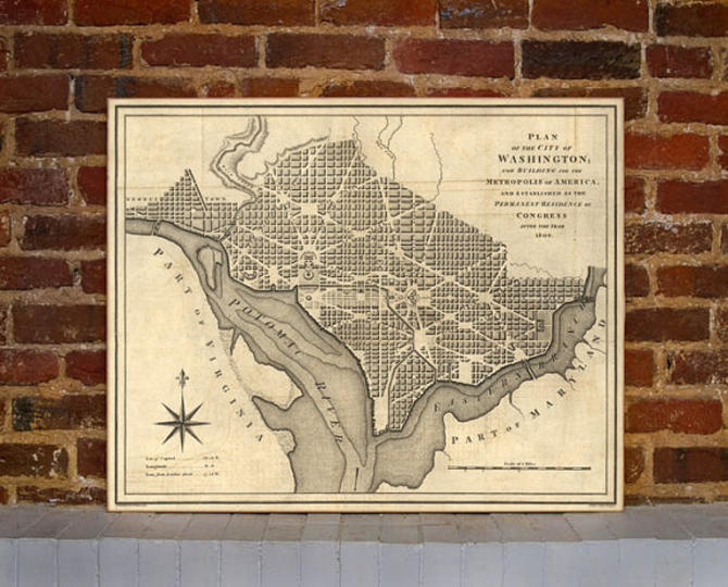 1793 Washington DC Vintage Map Canvas Print 