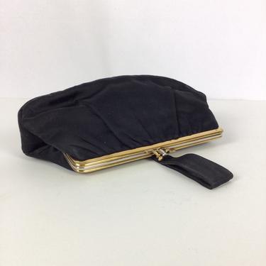 Vintage 50s clutch | Vintage black satin wristlet bag | 1950s Coblentz Original evening purse 