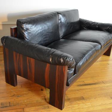 Milo Baughman for Thayer Coggin Leather &amp; Rosewood Case Love Seat Sofa