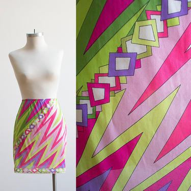 Pink and Green Vintage 1960s Emilio Pucci Half Slip / Lightning Bolt Print Skirt / 60s Psychedelic Emilio Pucci Half Slip / 60s Mini Skirt 